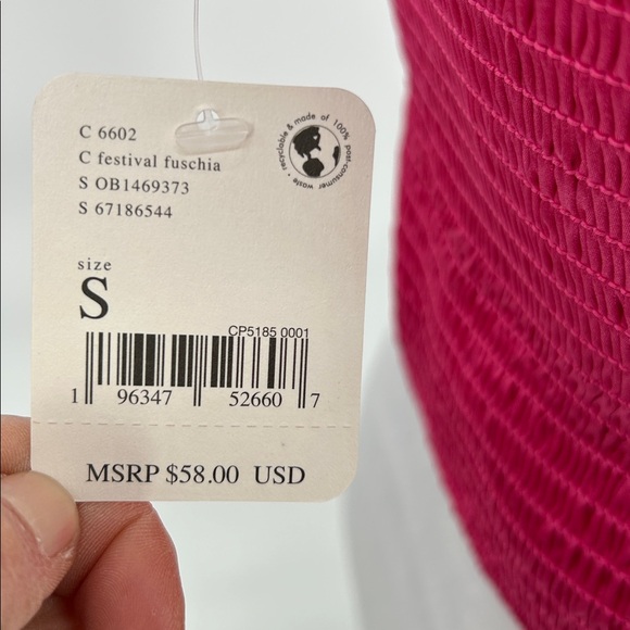 NWT $58 Free People [ Small ]Smocked Right on Time Camisole Fuchsia Pink - Picture 4 of 9